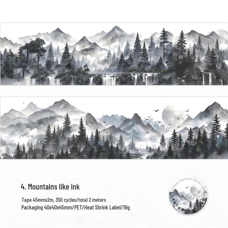 Mountain Forest Scenery Self-Adhesive Tape & Stickers for Journaling and Collage No Specification