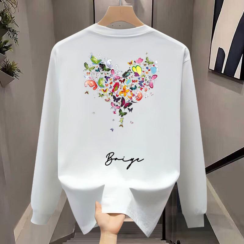 High-End Men'S Trendy Casual Top Loose Round Neck Pullover Couple Print Long-Sleeved Shirt