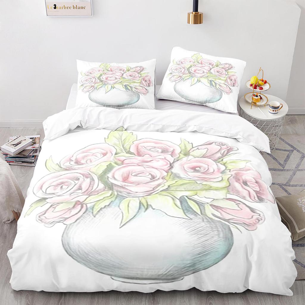 Color Lead Painting Duvet Cover Queen Size Farmhouse Theme 3 Pieces Bedding Set Watercolor Painting Style Art Print Quilt Cover