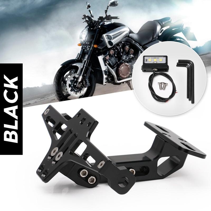 Motorcycle Adjustable CNC License Number Plate Holder Bracket + LED Light for Honda Kawasaki Yamaha KTM Suzuki Ducati