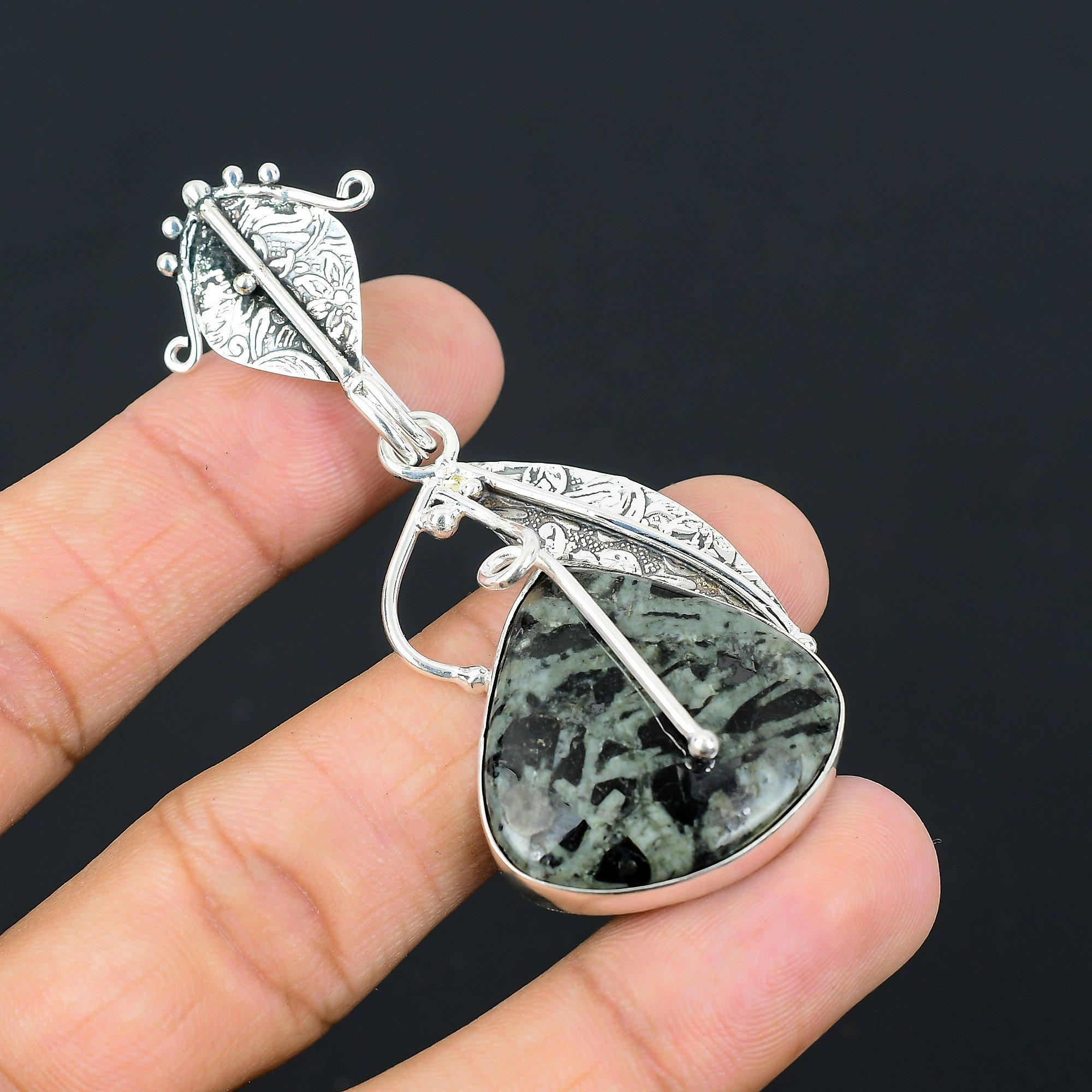 Halloween Deal Pear Star Galaxy Jasper Stone Sterling Silver Wedding New Pendant