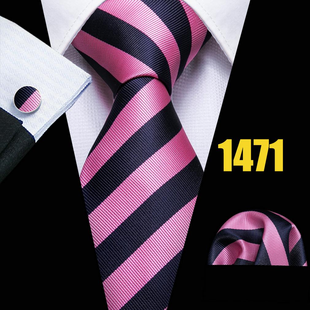Men Pink Ties Fashion Classic Striped Paisley Floral Necktie Handky Cufflinks Set Formal Wedding