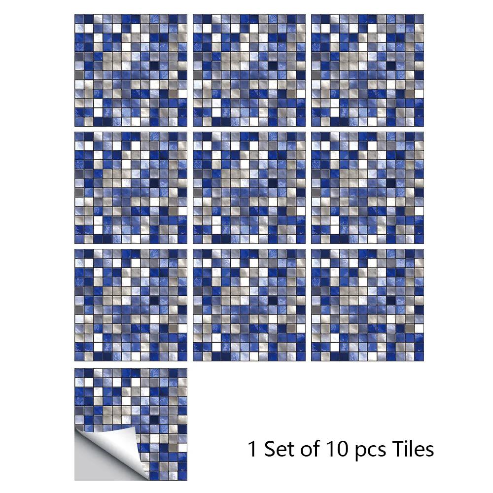 10pcs/set 10/15/20/30cm Flat Marble Mosaic Hard Tiles Wall Sticker Kitchen Bathroom Floor Diagonal Decor Wallpaper PVC Art Mural