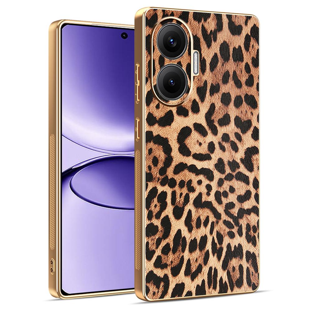 

For Xiaomi Redmi Turbo 4 Pro 5G/Poco F7 5G Case Leopard Print PU Leather Coated PC+TPU Electroplating Phone Cover