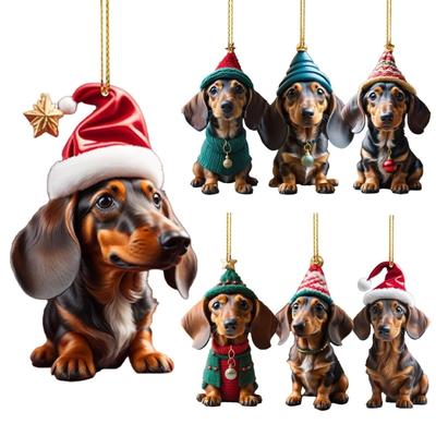 7PCS Funny Dachshund Christmas Stocking Pendant Playful Dog Ornaments for Christmas Tree Hanging Pendant