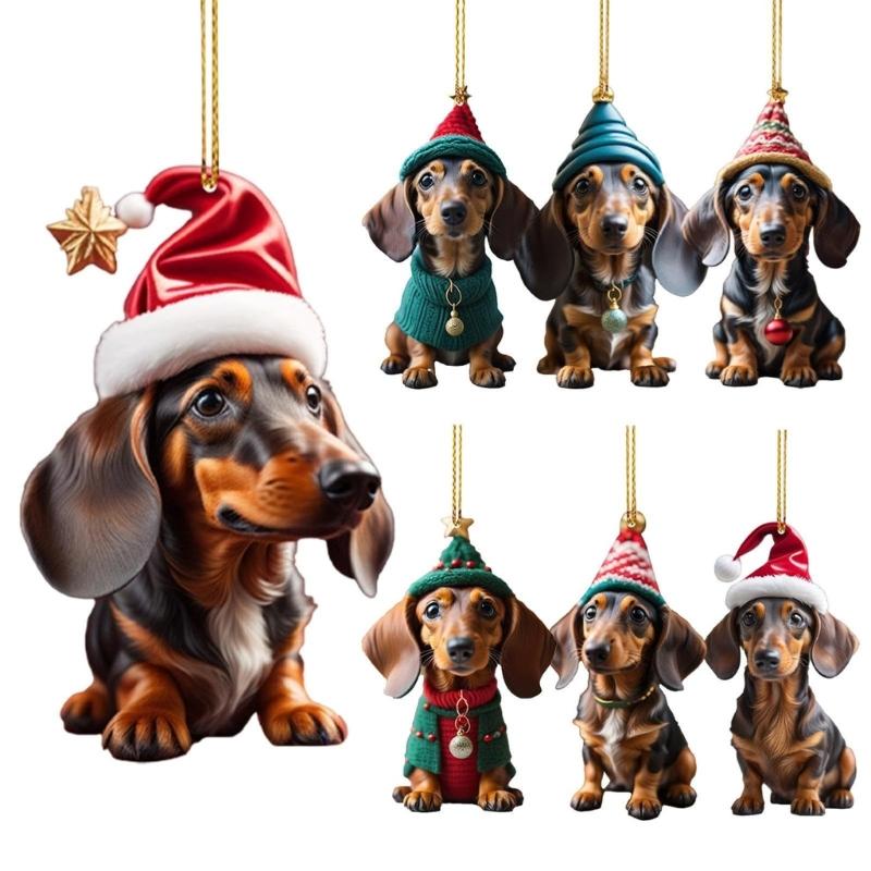 

7PCS Funny Dachshund Christmas Stocking Pendant Playful Dog Ornaments for Christmas Tree Hanging Pendant 1