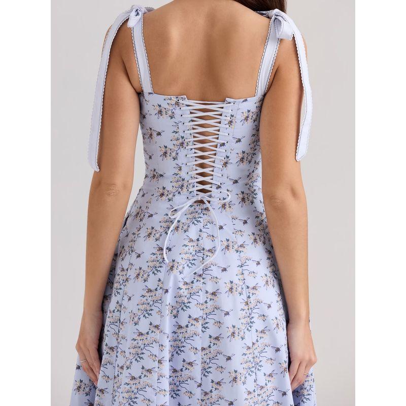 Beautiful Dress House Same Style Tea Break Fresh Floral Sweet Bow Design Temperament Sling Dress