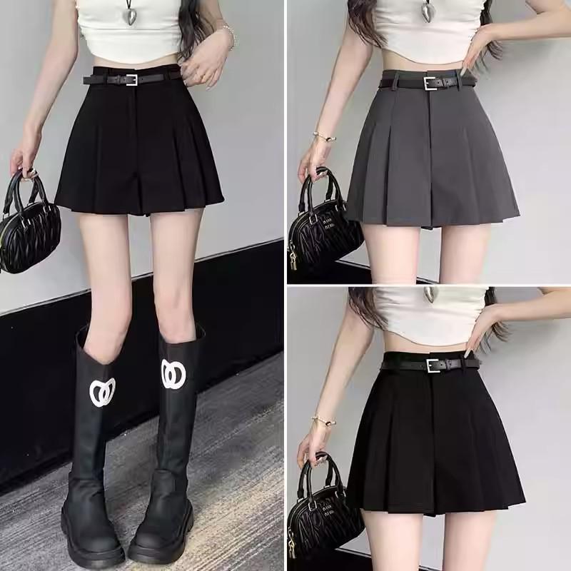 Γυναικείες πλισέ φόρμες σε γραμμή Α, υψηλής ποιότητας, σε γκρι χρώμα: Ριχτά, φαρδιά, casual καλοκαιρινά σορτς σε vintage στυλ (Συλλογή 2024)