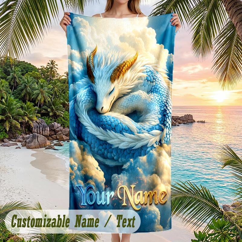 Dragon Theme Beach Towel Personalized Custom Name & Text Soft Quick Dry Beach Towel for Swimming Travel