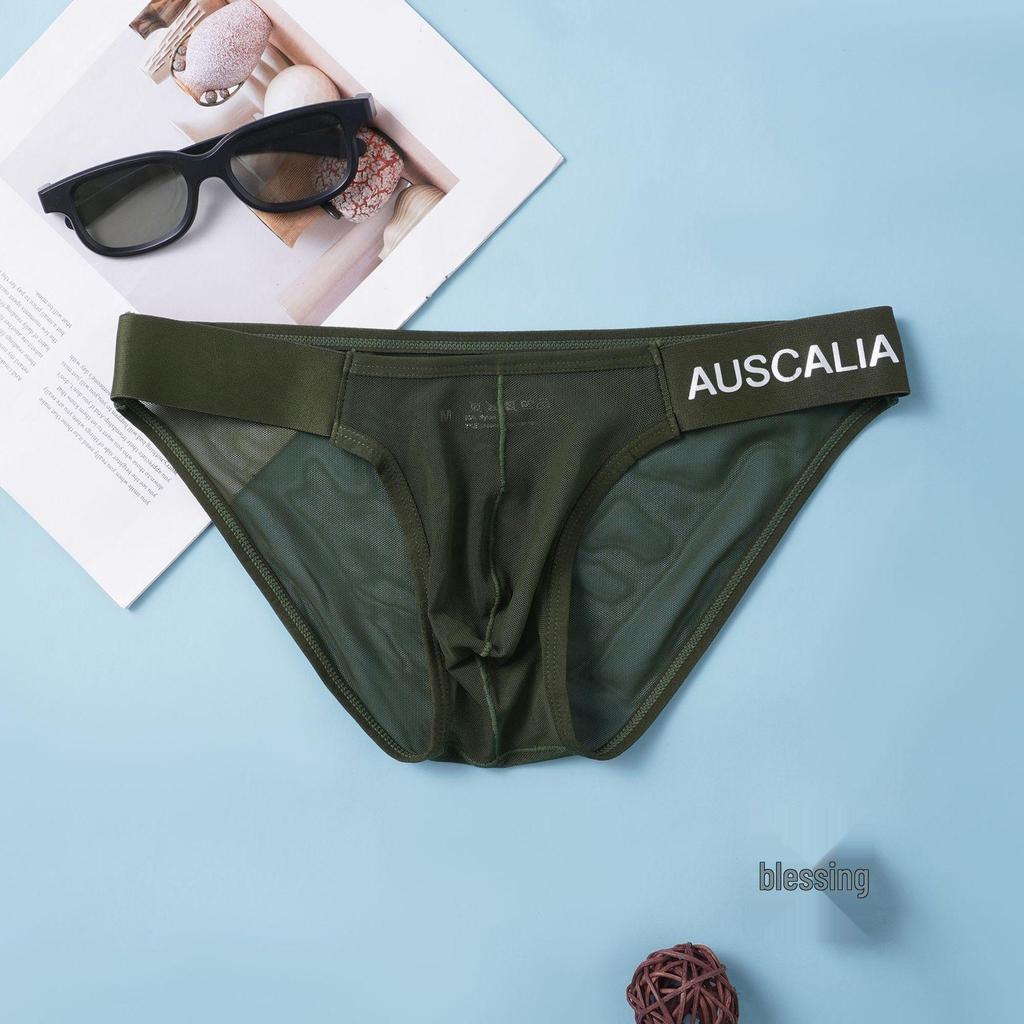 AUSCALIA Men's Ultra-Thin Transparent Ice Silk Low-Rise Seamless Breathable Briefs