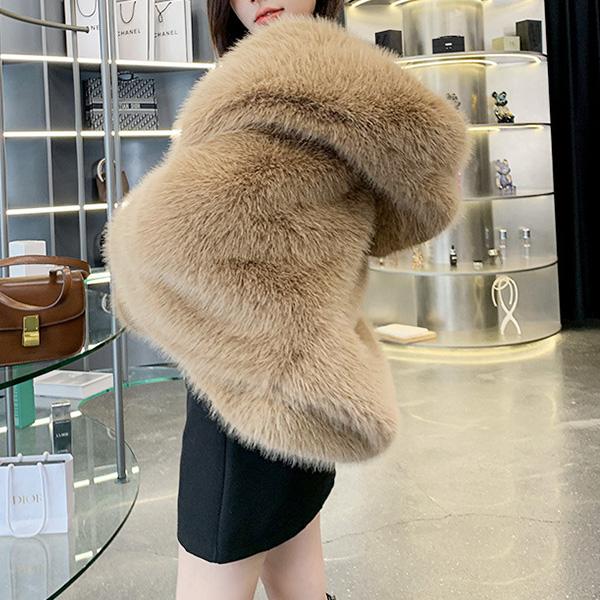 Chaqueta con capucha de piel sintética ecológica inspirada en el zorro para mujer, abrigo cálido y esponjoso premium