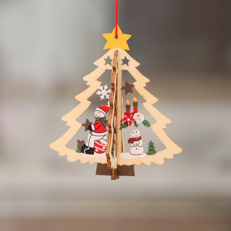 Wooden Christmas Hanging Ornaments 3D Hollow Design Cute Patterns For Home Party Holiday Decor
