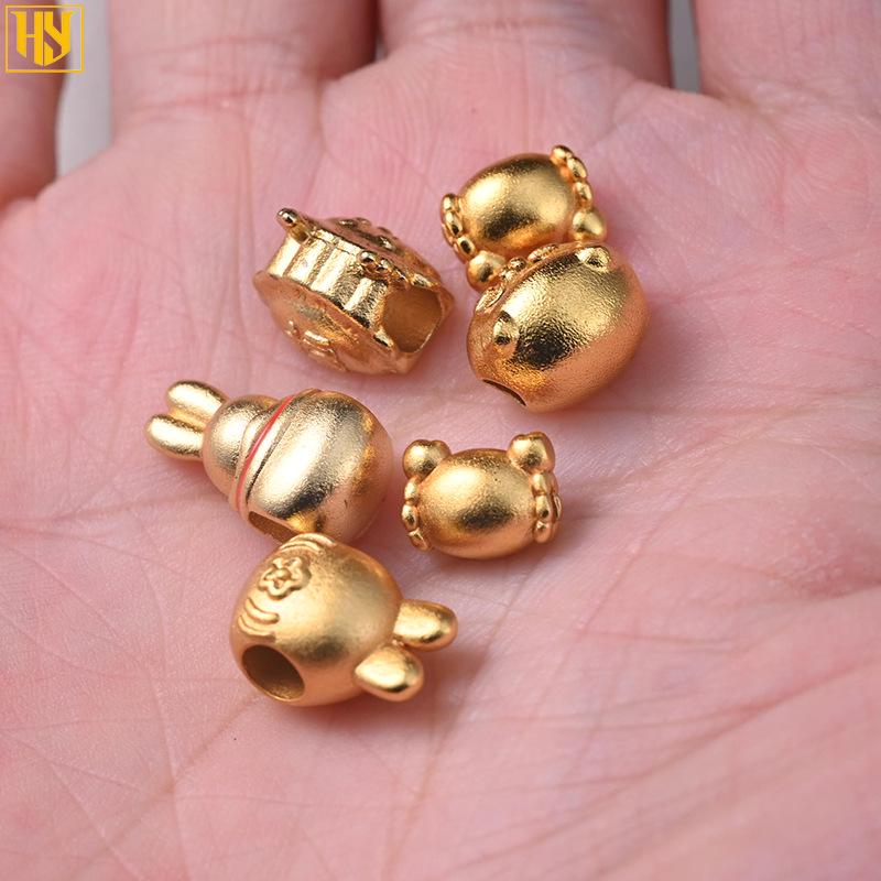 Copper-Plated Sand Gold Wealth Crab Dumpling Spacer with Lucky Rabbit Bead for DIY Jewelry Making