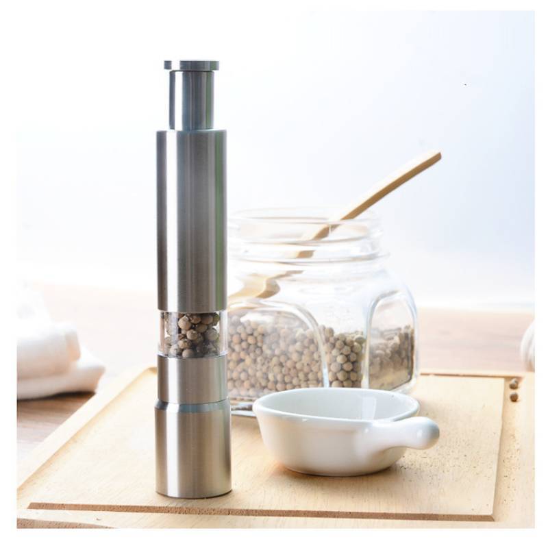 Stainless Steel Manual Spice Grinder With Press Action For Cooking And Kitchen Use