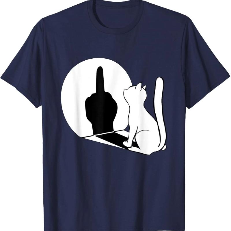 Middle Finger Cat Statement Cat Funny Gift T-Shirt Regular Short Sleeve Tops O-neck Men's Cotton T-shirt Cotton Summer Shirts