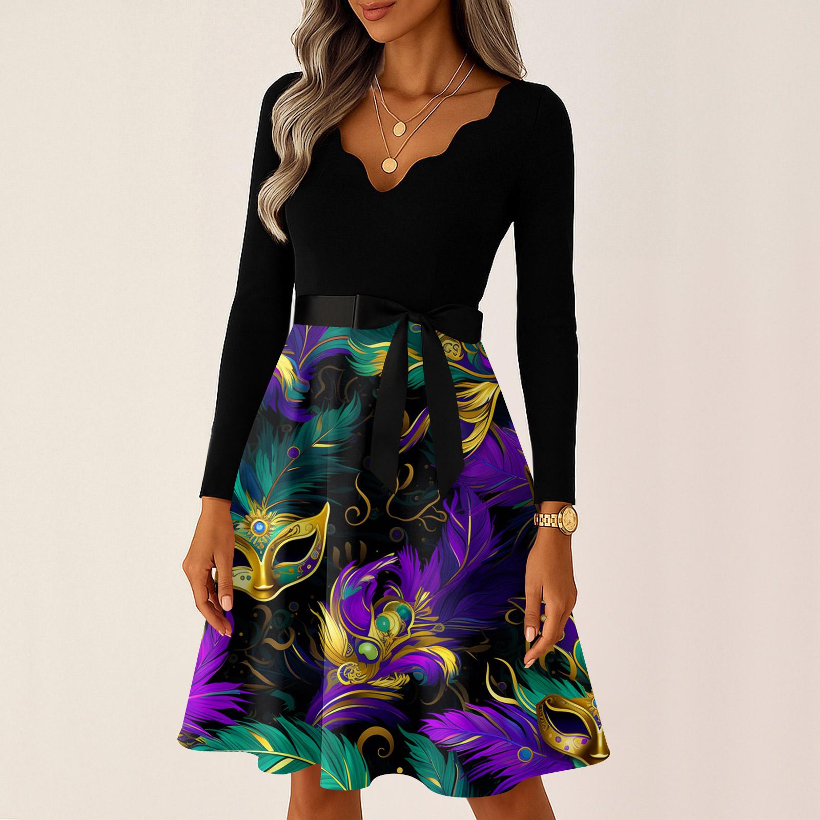 

Women s Casual Fashion V Neck Long Sleeve Printed Vintage Long Dress XL червоний