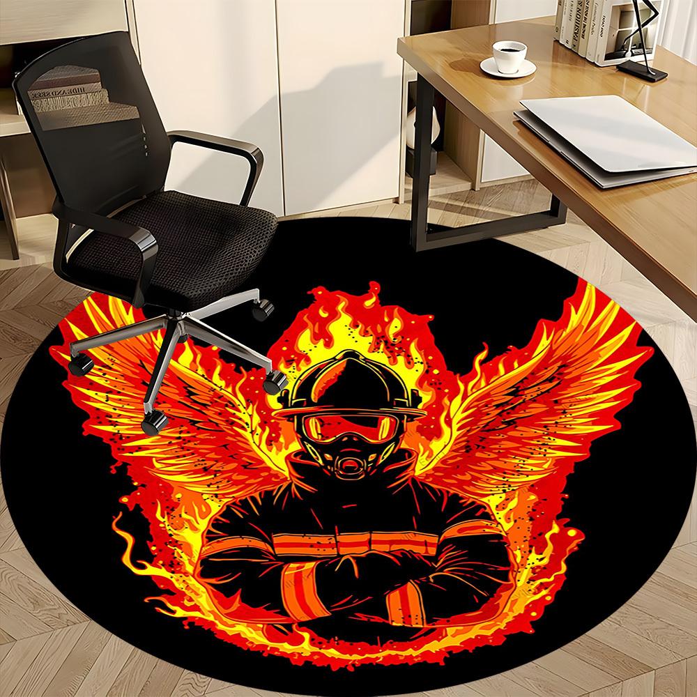 1pc Firefighter Phoenix Office Round Area Rug,  Mat Suitable ForOffice, Under Office Chairs Bedroom Living Room Home Decor, Room Deco
