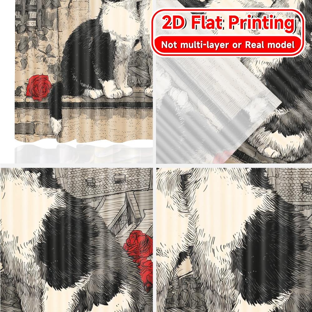2D Flat Printing  2pcs Kitty Romance Popular Window Curtain Versatile 100% Polyester Curtains Decorations For Home Ldeal for