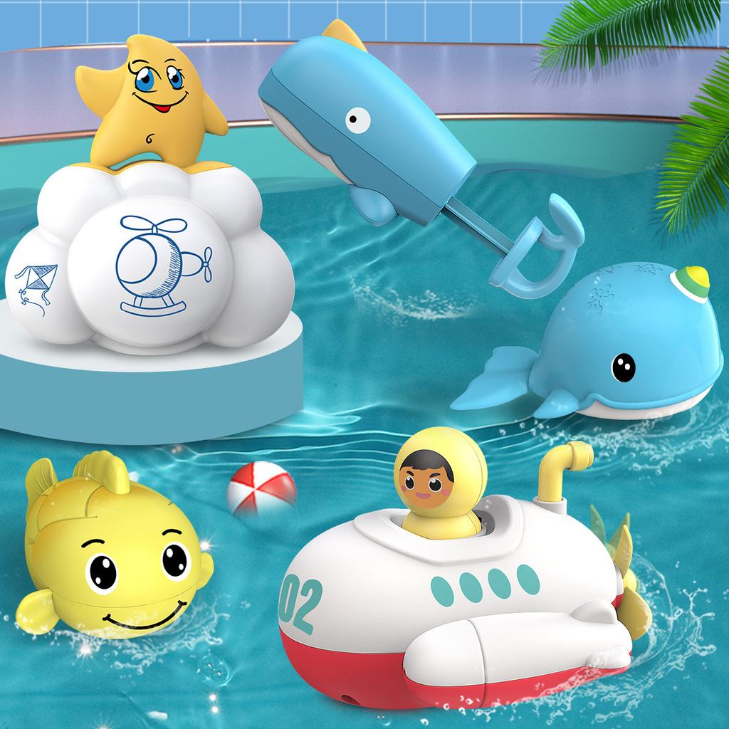 Baby Bath Toys, Cartoon Hippo Whale Submarine Clouds, Chain Water Spray Toys