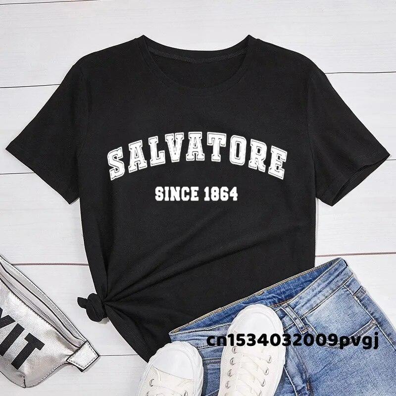 

Футболка Salvatore с 1864 года, женская футболка Brothers Mystic Falls Damon Salvatore, футболка с принтом, женские футболки с короткими рукавами унисекс