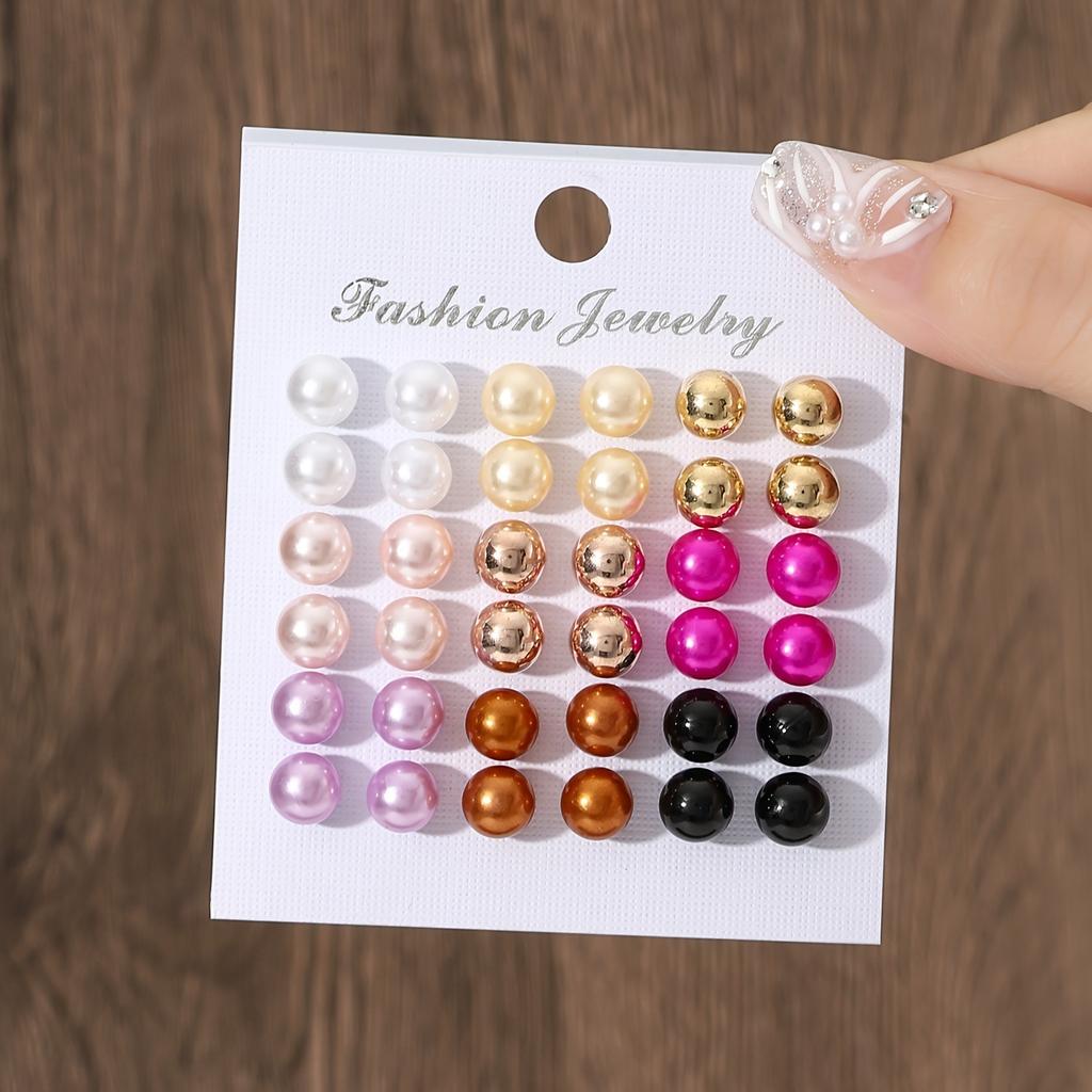 For simple summer women's colorful pearl stud earrings set party matching girl earrings earrings