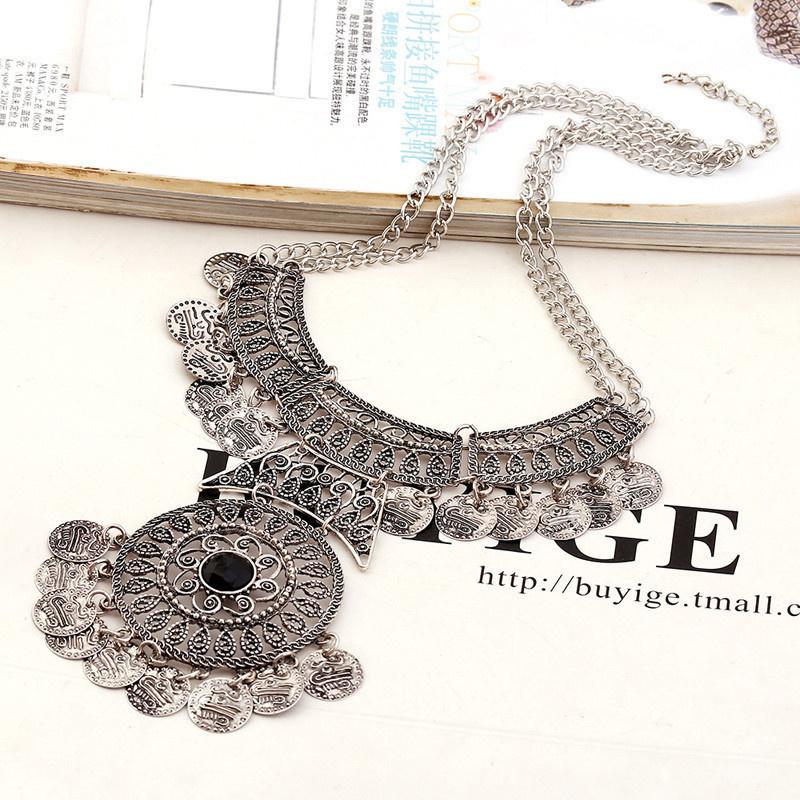 Bohemian Vintage Necklace For Women Gypsy Double Chain Coin Ethnic Tribal Statement Necklace Turkish Jewelry Collier