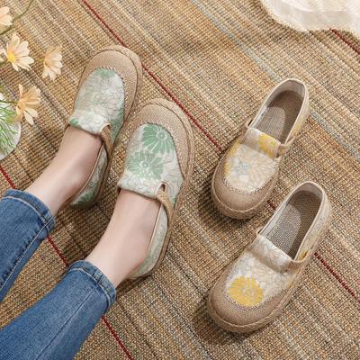 Women's Ethnic Linen Casual Shoes - Lightweight, Non-Slip, Breathable, Soft Sole for Spring & Autumn