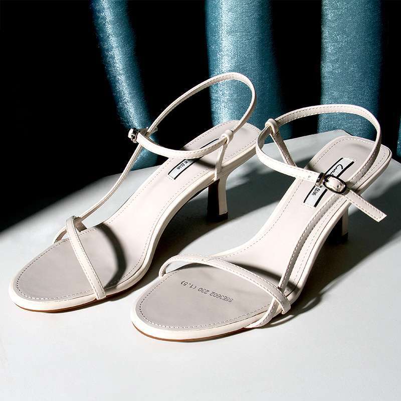 ins stiletto sandals women 2025 summer new one-word strap stiletto fairy style high heels open-toed Muse sandals