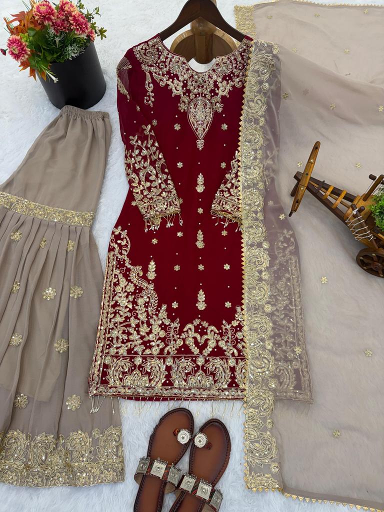 Indian Bollywood Party Wear Sharara Salwar Suit Women Bollywood Faux Georgette Salwar Kameez