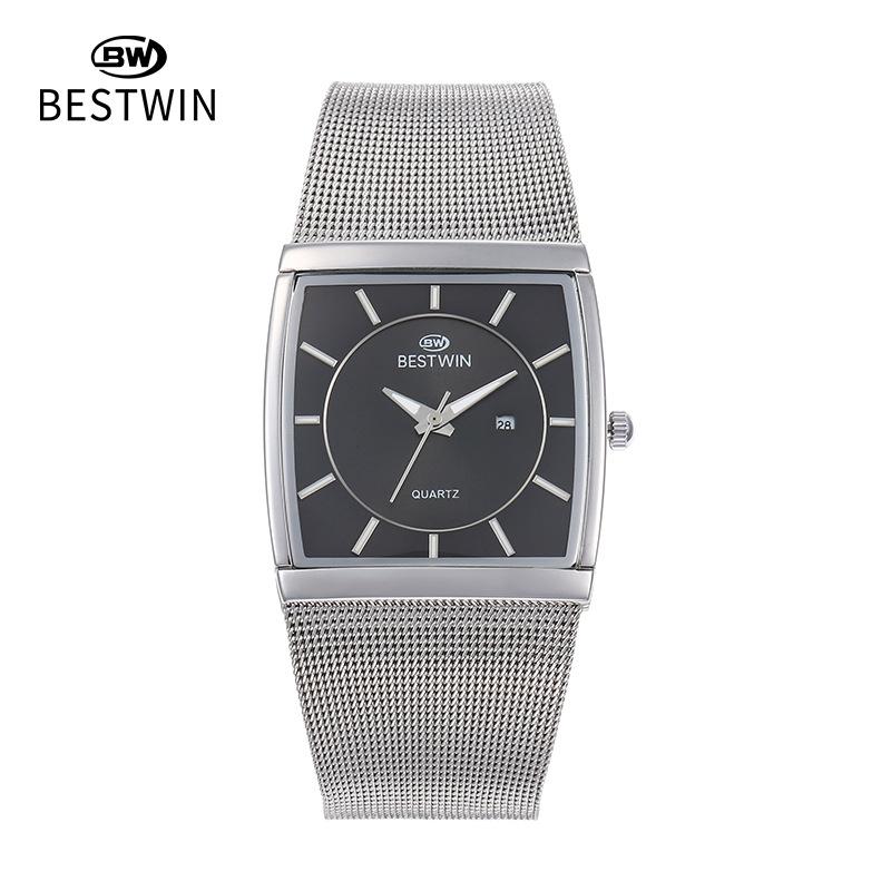 Fashion Ultra-thin Square Watch Male Internet Celebrity Mesh Belt Male Watch Quartz Watch Wristwatch