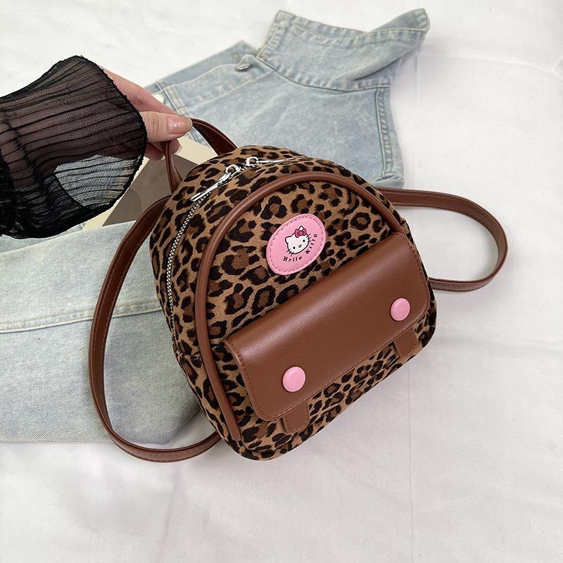 Maillard retro leopard print backpack bag women's new trendy fashion student style small backpack cartoon schoolbag