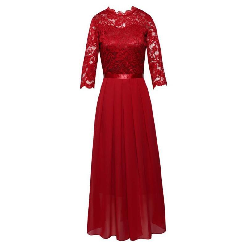 

Stitched Dress Round Neck Lace Long Skirt Evening L