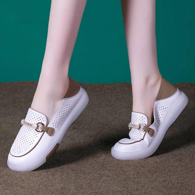 Classic cow tendon sole flat bottom women's shoes summer breathable flat bottom white shoes women's shallow mouth casual shoes