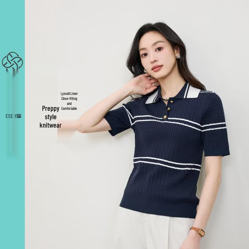 Ese-Y Women s Slim Lyocell Linen Polo T-shirt S