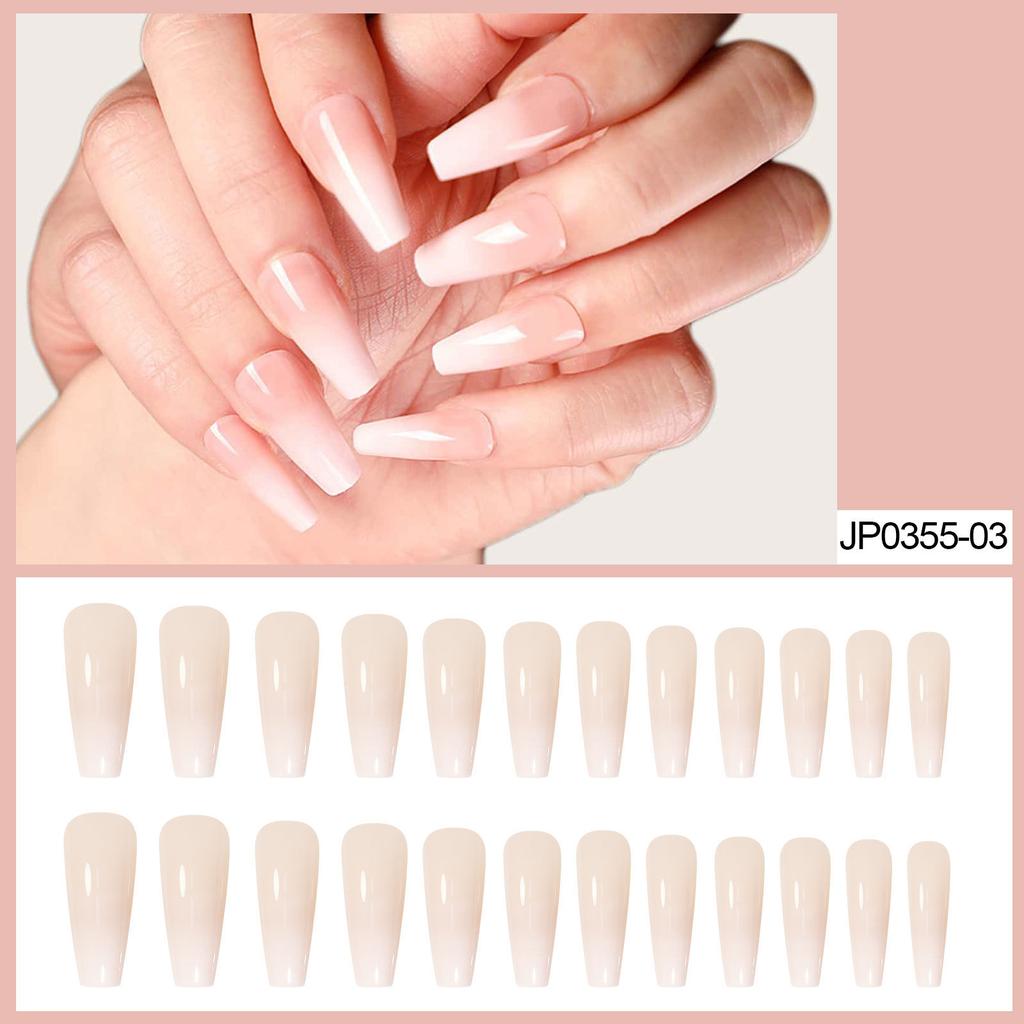 Jelly Gum Fake Nails with Skin Tone Gradient, Ballet Water Drops, Various Nail Tablets, Nail Art Patches, Wear Nail Box Packaging