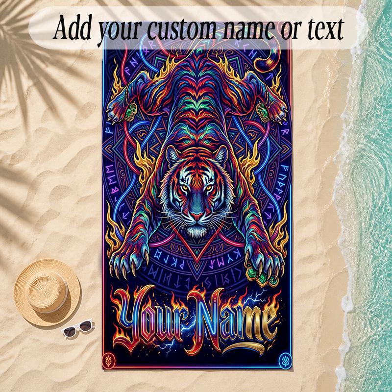 Leopard Theme Soft Beach Towel Personalized Custom Name Text Towel Portable for Beach Pool Travel