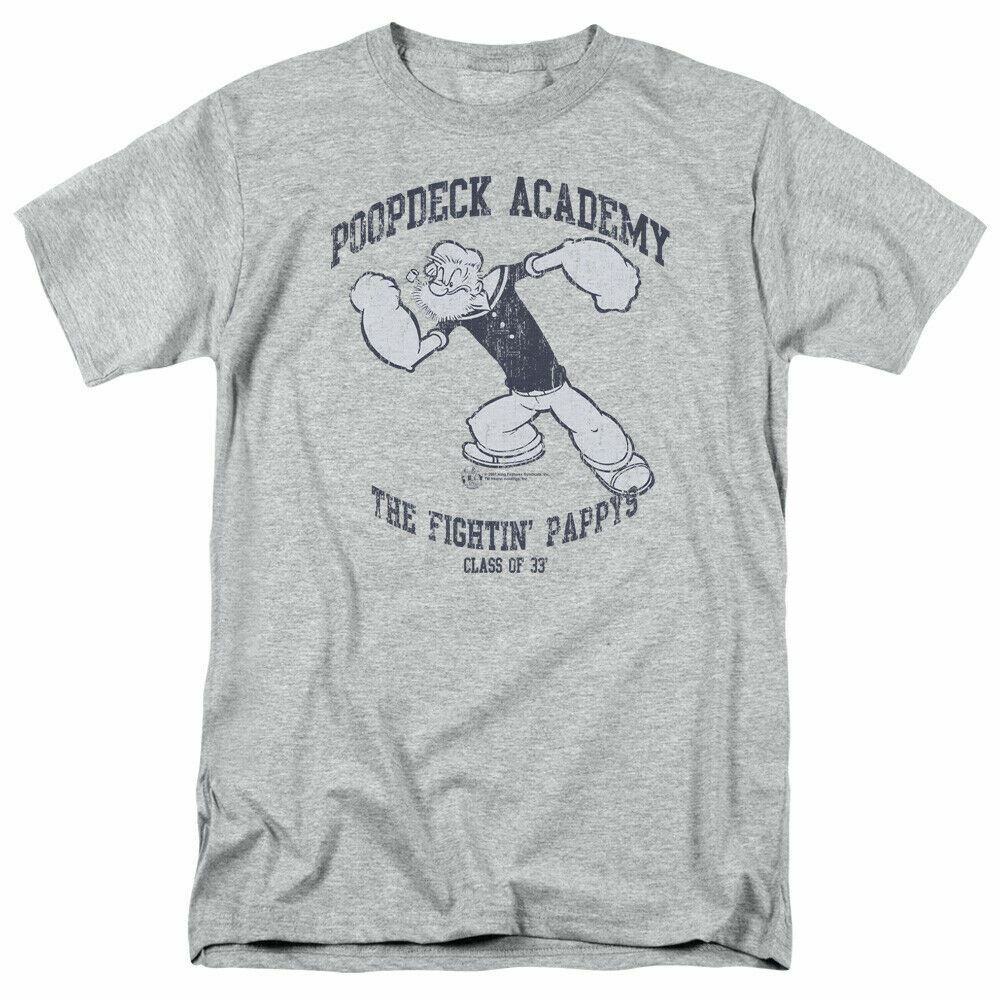 Popeye Poopdeck Academy T-shirt Mens Licensed IDW Comics Tee Sport Gray
