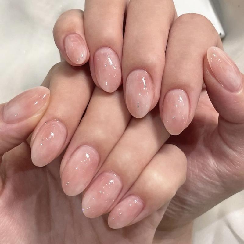 Xiaohongshu blush short round nail art nail sticker hot-selling smudged pink wearing nail piece finished product