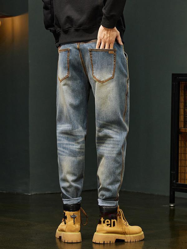 Jean fuselé à jambe droite pour homme: Pantalon décontracté tendance, ample et polyvalent pour l'automne/hiver.