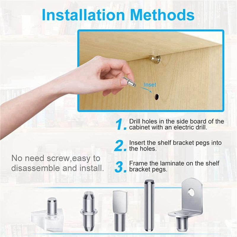 ABWR-240Pcs Shelf Pegs Kit, 5 Styles Shelf Pins Shelf Support Pegs, Cabinet Shelf Pegs For Shelves Bookcase Bookshelf Pegs