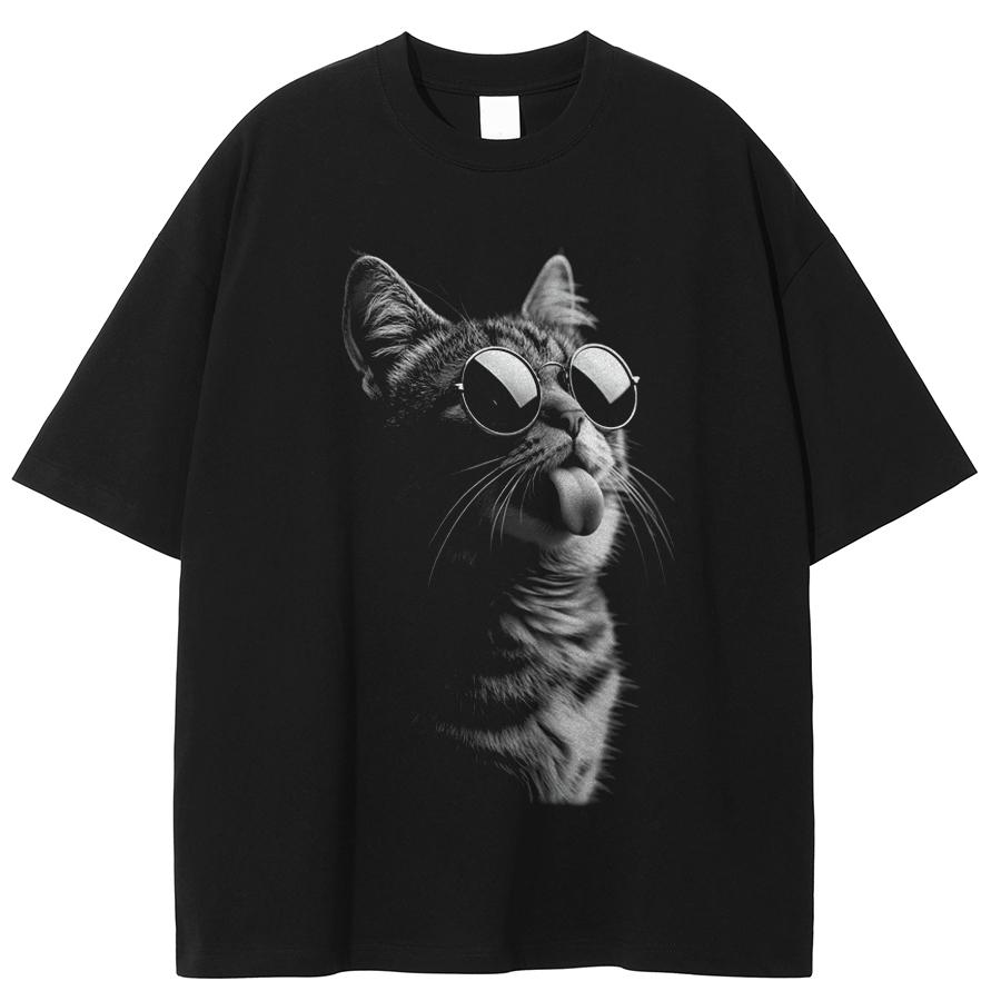 Attitude Cat Tee Shirt - Cool & Sassy Black Short Sleeve M чёрный