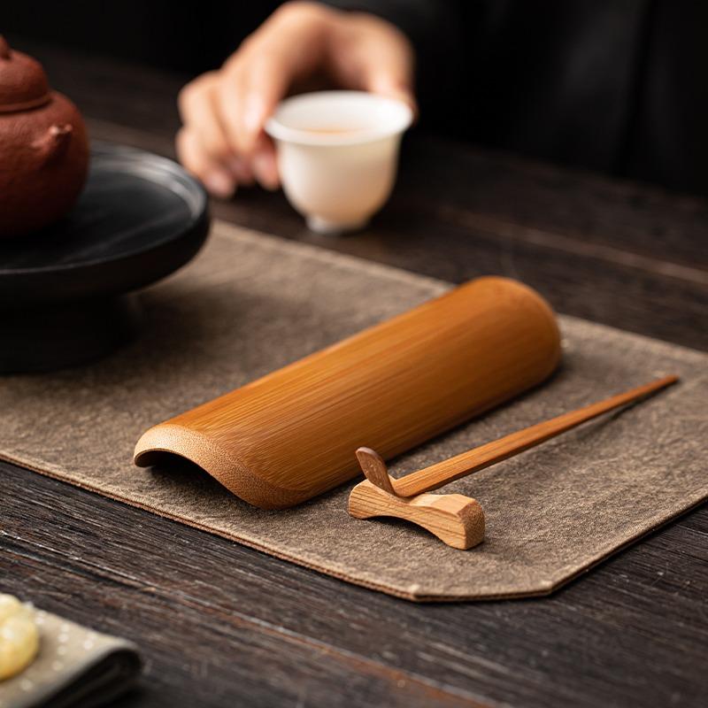 Wenzhu Tee-Set aus rein handgefertigtem chinesischem Natur-Bambus, lackfrei, Teelöffel, Teeklammer, Teelotus, Teezubehör
