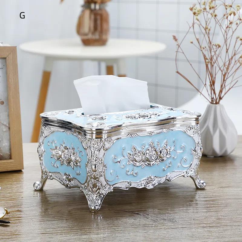 Rose Pattern Golden-plated Tissue Box American Style Paper Holder Suitable For Multiple Rooms Home Desktop Decor