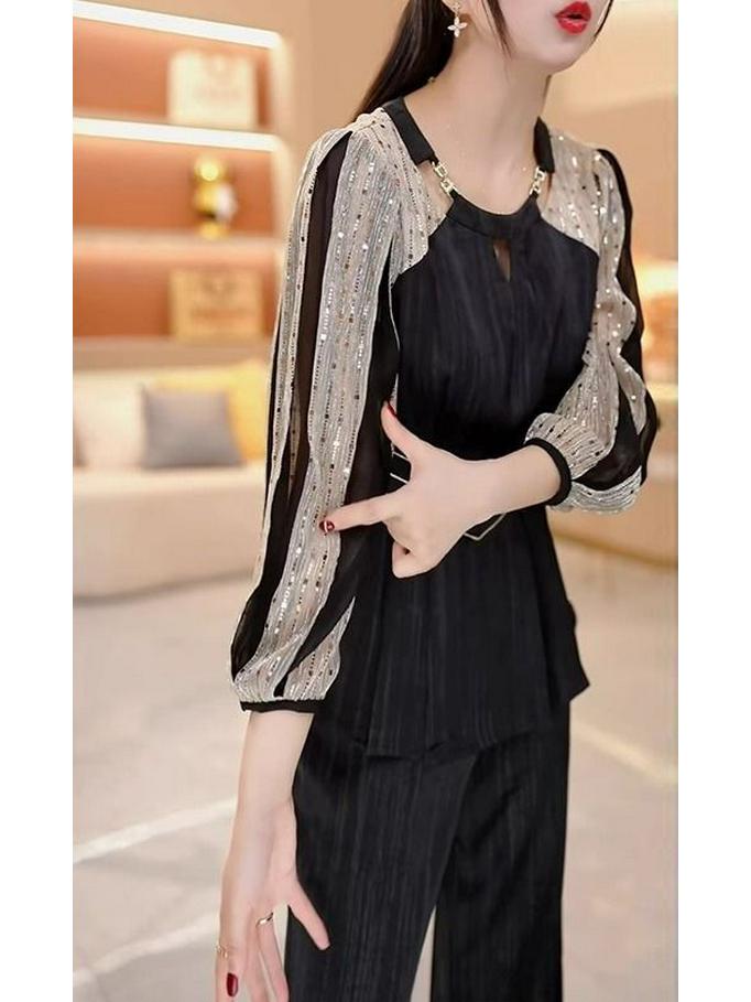 Spring 2025 Women's Luxury Suit: Stylish Slimming Top & Wide-Leg Pants Set