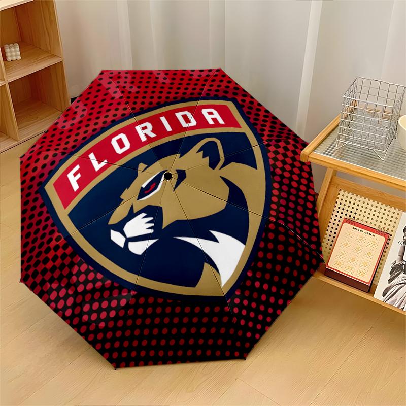 Florida Panthers Fashionable Automatic Opening/Closing Folding Umbrella. Portable and Foldable, Ideal for Gift, Travel, and Daily Use