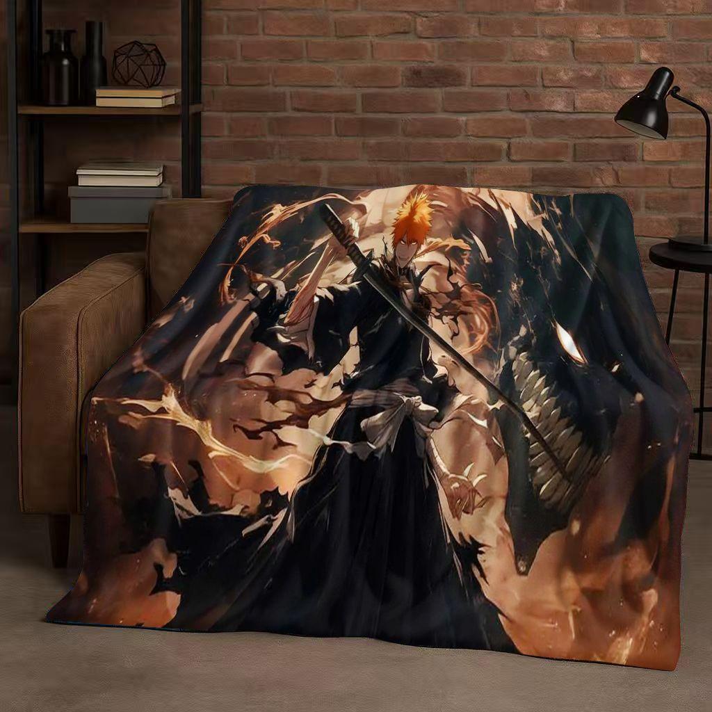 Anime Bleach Kurosaki Ichigo Cartoon Flannel Blanket,Ultra Soft Warm Plush Throw for Home Bedroom Bed Sofa Cover Travel Kid Gift