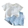 Girls Summer Cute Bow Short Sleeve T Shirt And Denim Shorts Set Baby Casual Two Piece Outfit