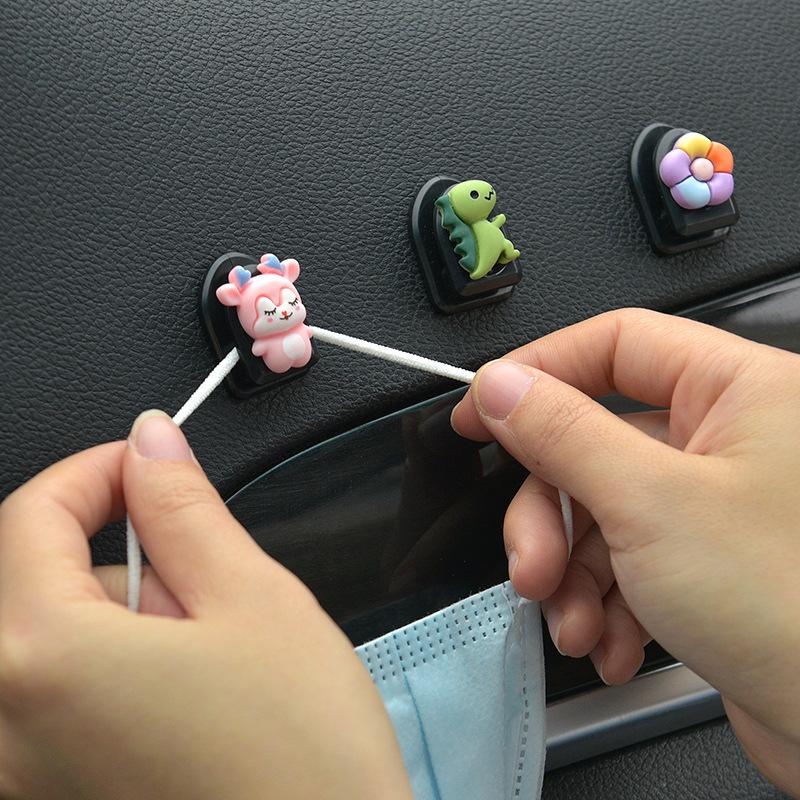 4PCS Animal Car Hooks Wall-mounted Home Decor Blossom Sundries Holder Hooks Multifunction Masks Keys Organizer Hangers
