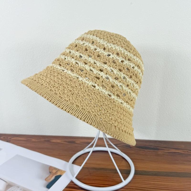 Striped Hollow Fisherman Hat for Women Breathable Spring and Summer Sun Protection Hat Sun Protection Hat