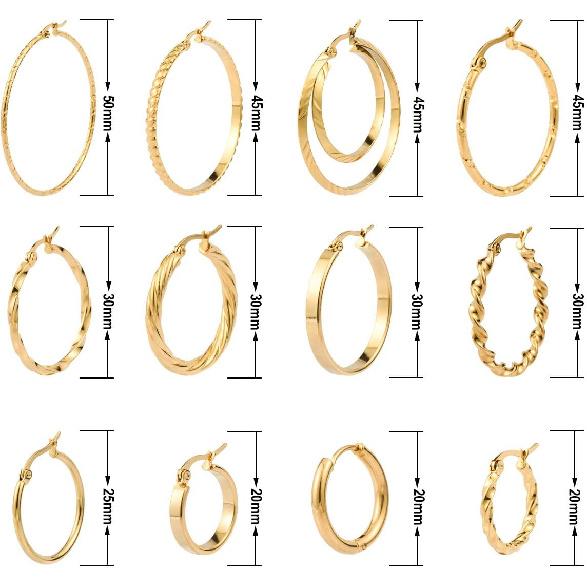 Jinxiuge 12 Pairs Gold Hoop Earrings Set Stainless Steel Twisted Round Small Chunky Hoop Earrings for Women